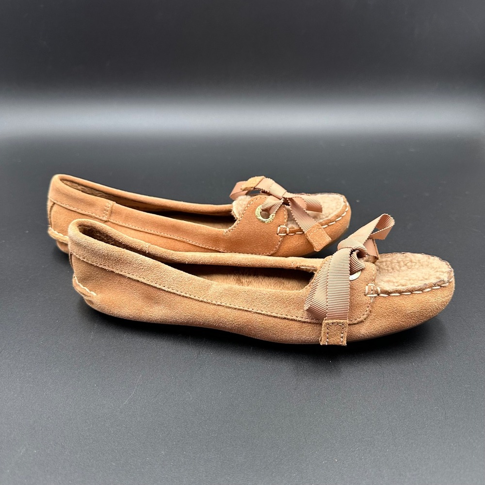 Sperry Top-Sider Womens Tan Suede Leather Bow Accent Moccasin Slippers Size 8M - Picture 3 of 8